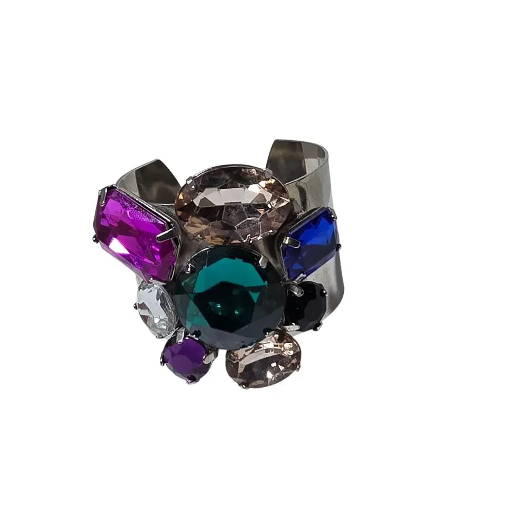 Bejeweled Silver Tone Cuff